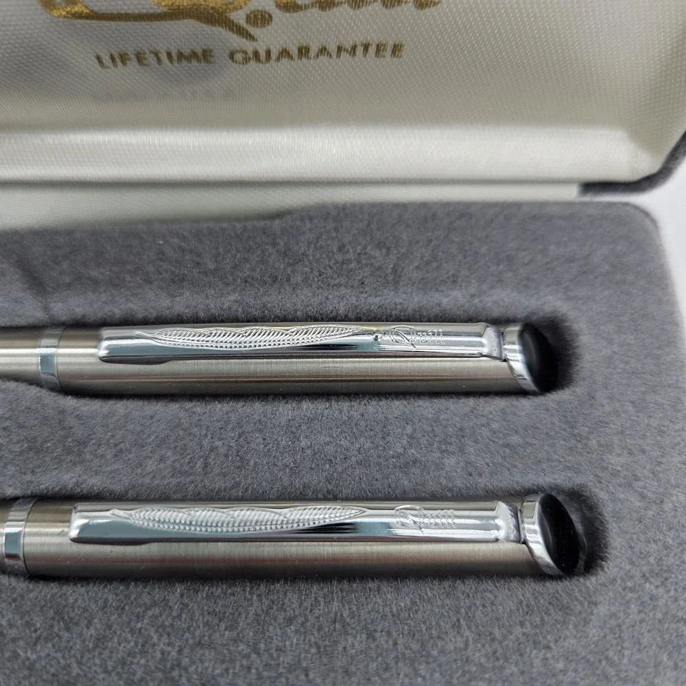 Vintage Quill Pen & Pencil Set Silver Tone NEW